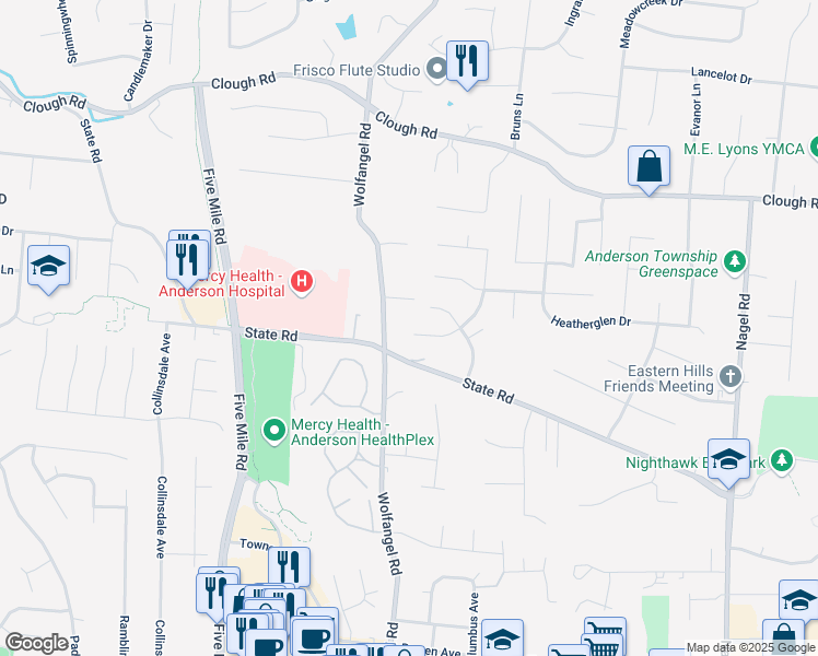 map of restaurants, bars, coffee shops, grocery stores, and more near 1756 Rusticwood Lane in Cincinnati