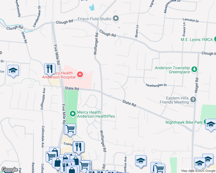 map of restaurants, bars, coffee shops, grocery stores, and more near 1756 Rusticwood Lane in Cincinnati