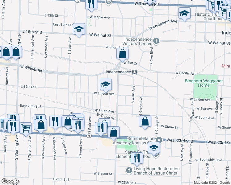 map of restaurants, bars, coffee shops, grocery stores, and more near 724 South Crysler Avenue in Independence