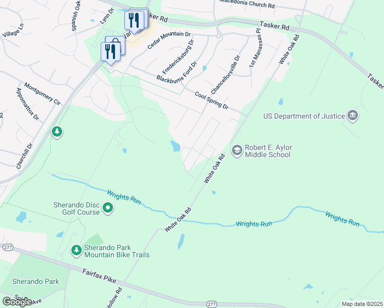 map of restaurants, bars, coffee shops, grocery stores, and more near 103 Bleeding Heart Drive in White Post