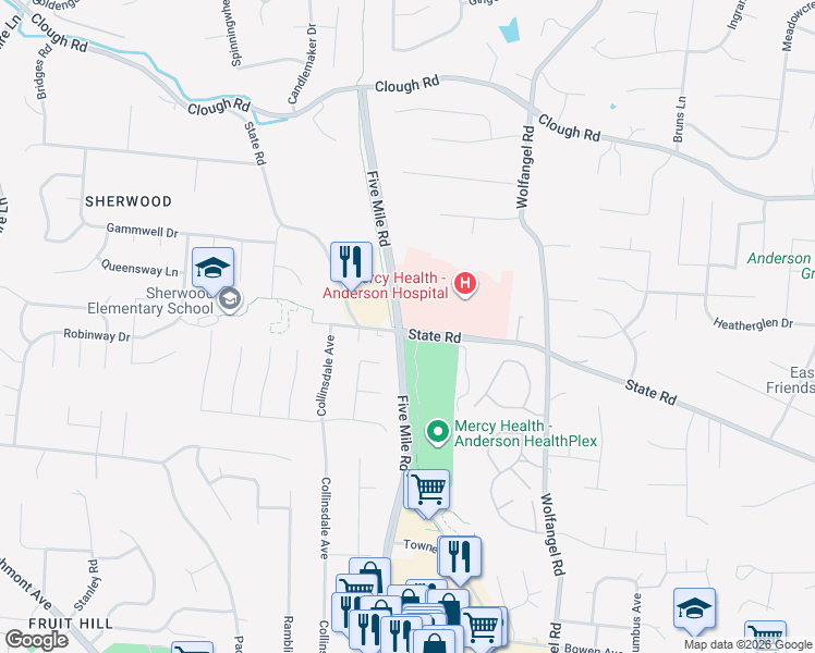 map of restaurants, bars, coffee shops, grocery stores, and more near 7463 State Road in Cincinnati