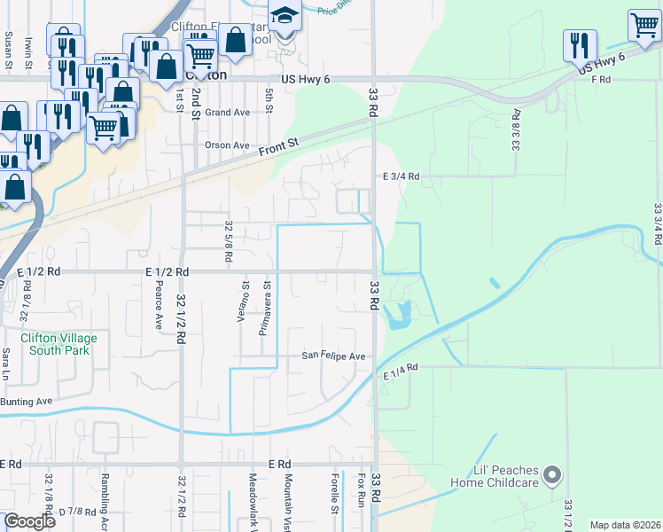 map of restaurants, bars, coffee shops, grocery stores, and more near in Clifton