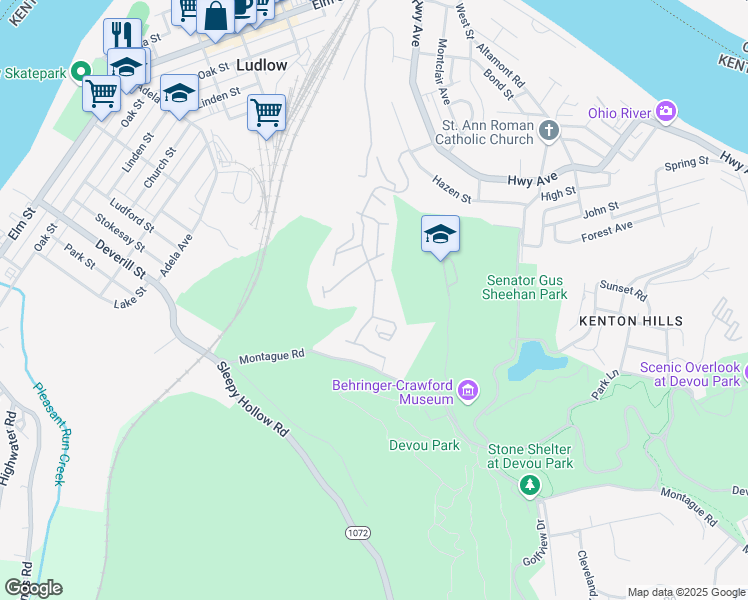 map of restaurants, bars, coffee shops, grocery stores, and more near 568 River Breeze Drive in Ludlow