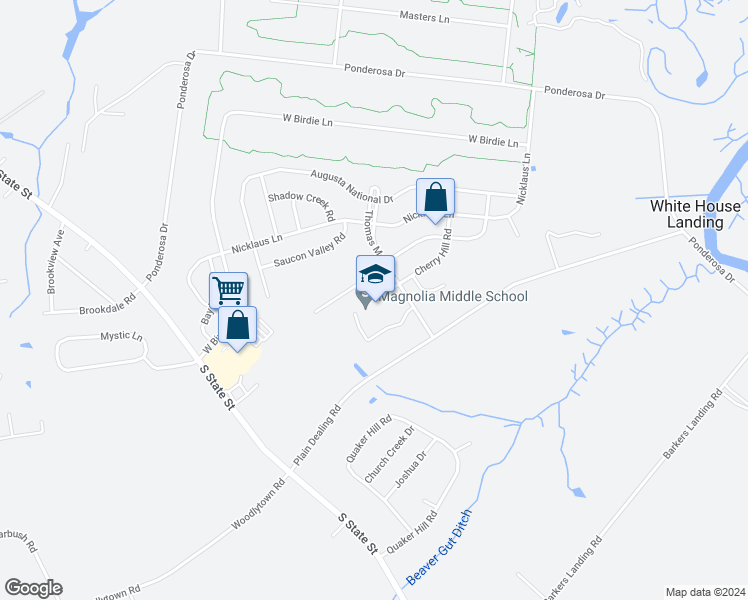 map of restaurants, bars, coffee shops, grocery stores, and more near 193 Thomas More Drive in Magnolia