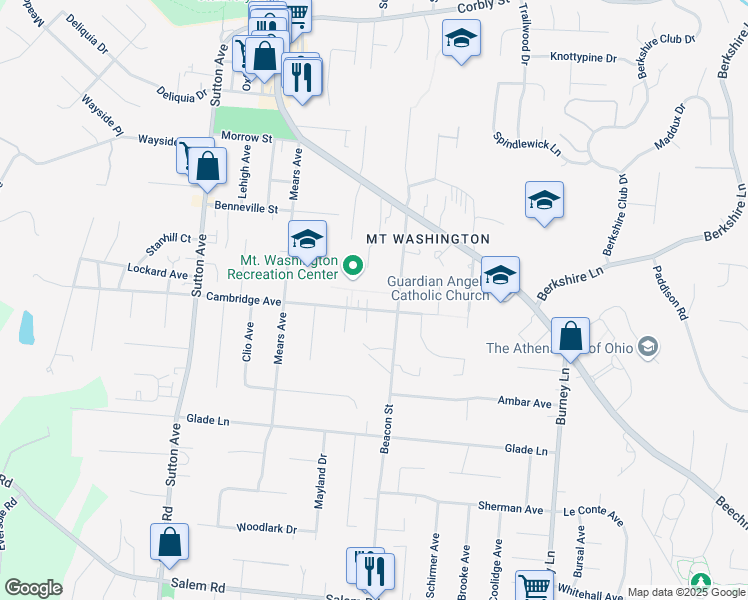 map of restaurants, bars, coffee shops, grocery stores, and more near 1737 Beacon Street in Cincinnati