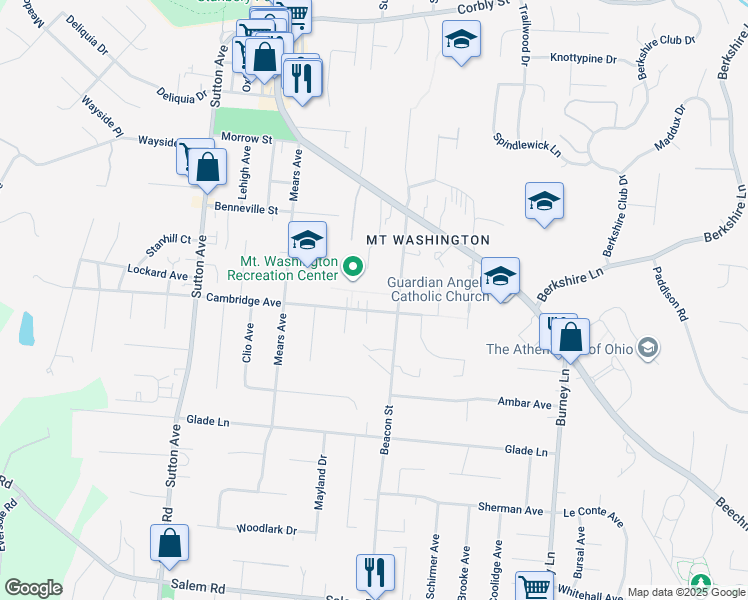 map of restaurants, bars, coffee shops, grocery stores, and more near 1737 Beacon Street in Cincinnati