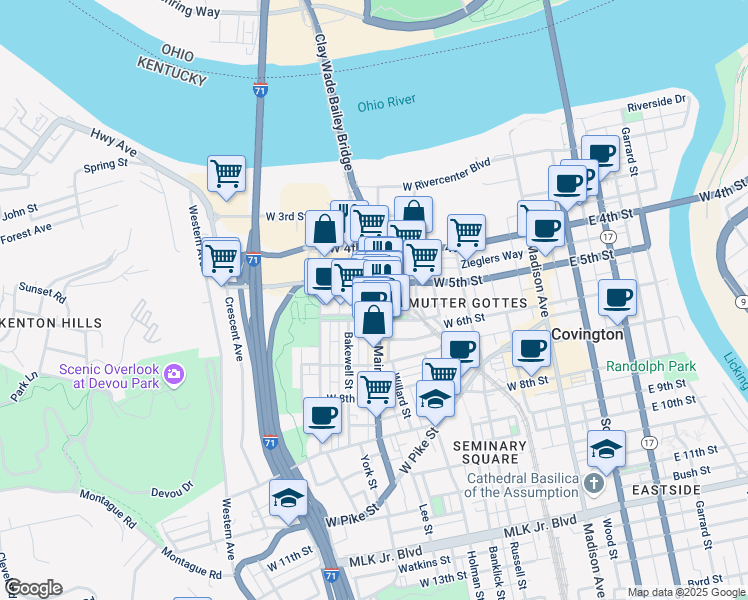 map of restaurants, bars, coffee shops, grocery stores, and more near 473w West 5th Street in Covington
