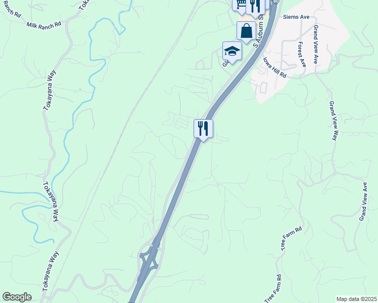 map of restaurants, bars, coffee shops, grocery stores, and more near Oak Ridge Dr & Sherwood Ct in Colfax