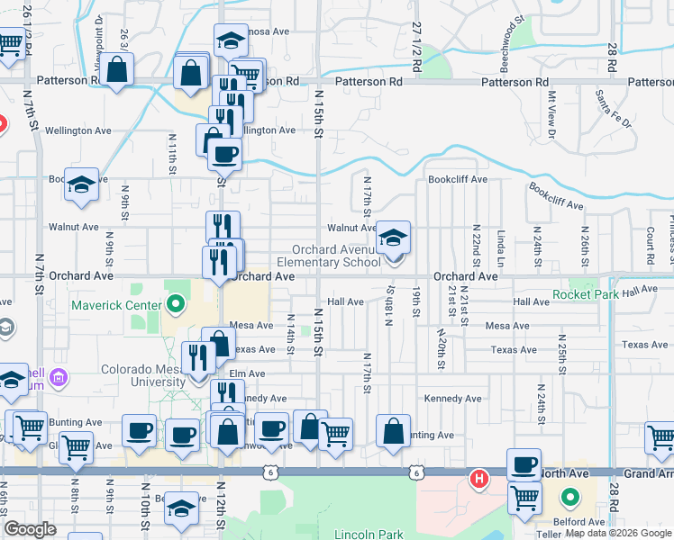 map of restaurants, bars, coffee shops, grocery stores, and more near 2000 North 15th Street in Grand Junction