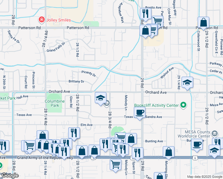 map of restaurants, bars, coffee shops, grocery stores, and more near 2879 Pinyon Avenue in Grand Junction