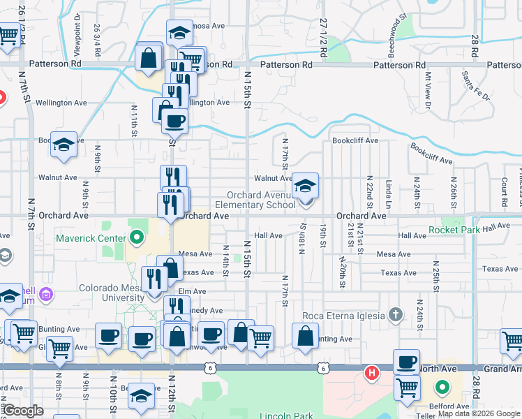 map of restaurants, bars, coffee shops, grocery stores, and more near 2000 North 15th Street in Grand Junction