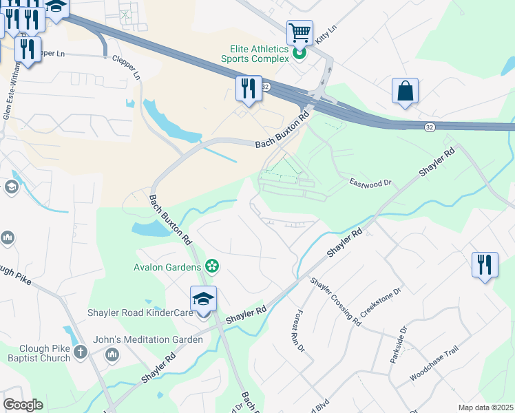 map of restaurants, bars, coffee shops, grocery stores, and more near 4254 Long Lake Drive in Batavia