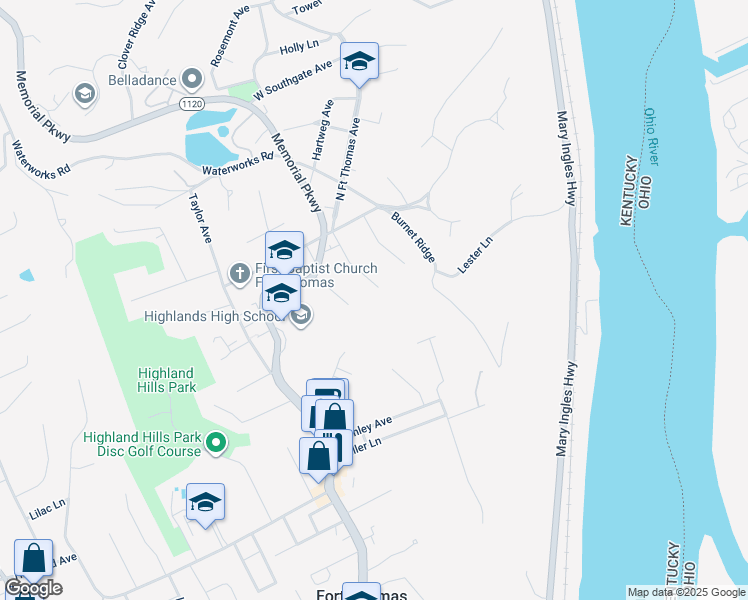 map of restaurants, bars, coffee shops, grocery stores, and more near 49 Sterling Avenue in Fort Thomas