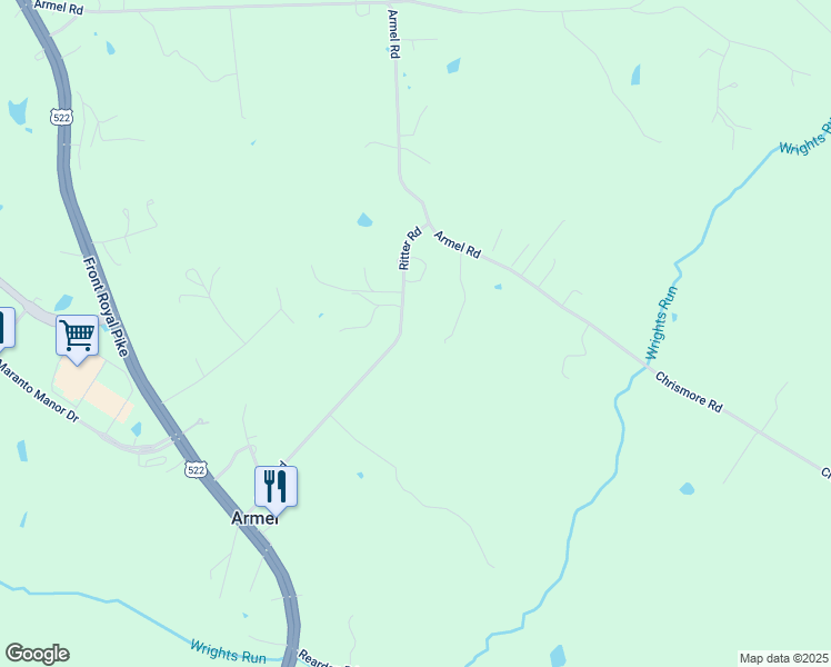 map of restaurants, bars, coffee shops, grocery stores, and more near 225 Ritter Road in Winchester