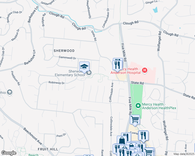 map of restaurants, bars, coffee shops, grocery stores, and more near 7080 Grantham Way in Cincinnati