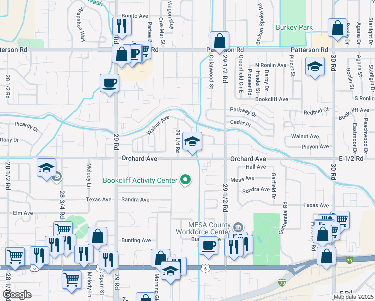 map of restaurants, bars, coffee shops, grocery stores, and more near 558 Garfield Drive in Grand Junction