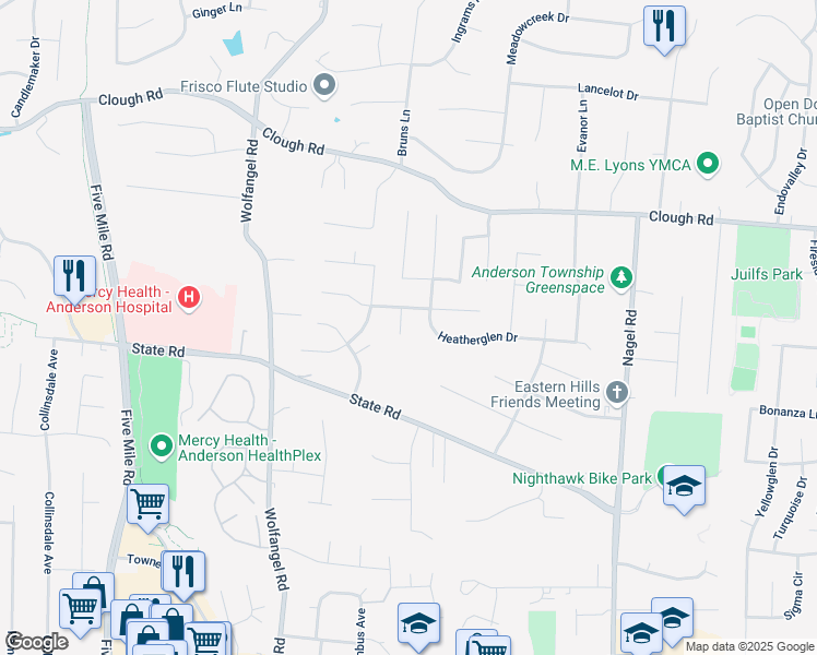 map of restaurants, bars, coffee shops, grocery stores, and more near 7779 Stonehill Drive in Cincinnati