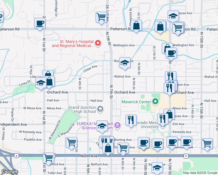 map of restaurants, bars, coffee shops, grocery stores, and more near 1946-2006 North 7th Street in Grand Junction