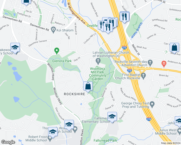 map of restaurants, bars, coffee shops, grocery stores, and more near 417 Hurley Avenue in Rockville