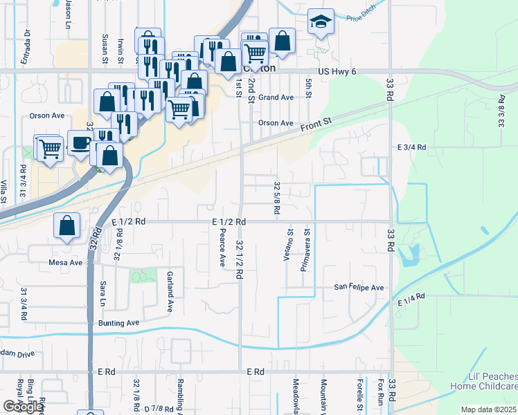 map of restaurants, bars, coffee shops, grocery stores, and more near 3256 1/2 Mesa Avenue in Clifton