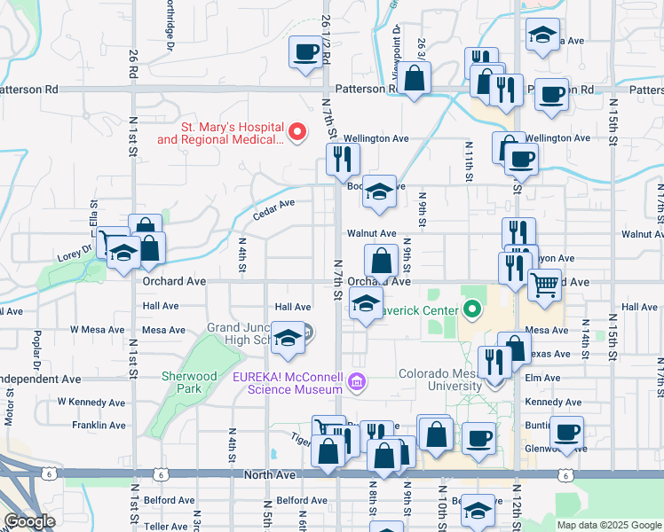 map of restaurants, bars, coffee shops, grocery stores, and more near 1946-2006 North 7th Street in Grand Junction