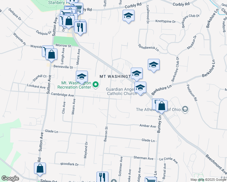 map of restaurants, bars, coffee shops, grocery stores, and more near 1734 Beacon Street in Cincinnati