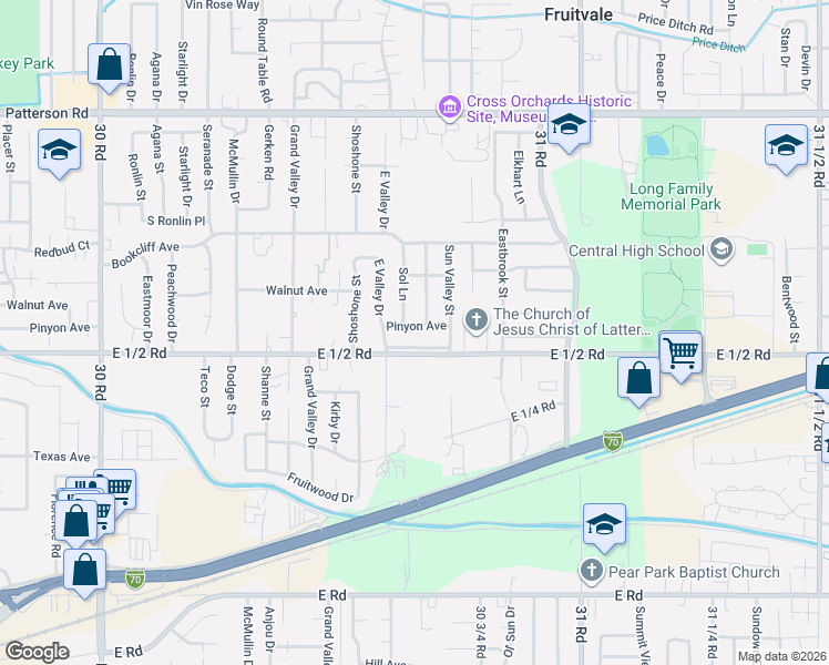 map of restaurants, bars, coffee shops, grocery stores, and more near 3012-3044 Pinyon Ave in Grand Junction