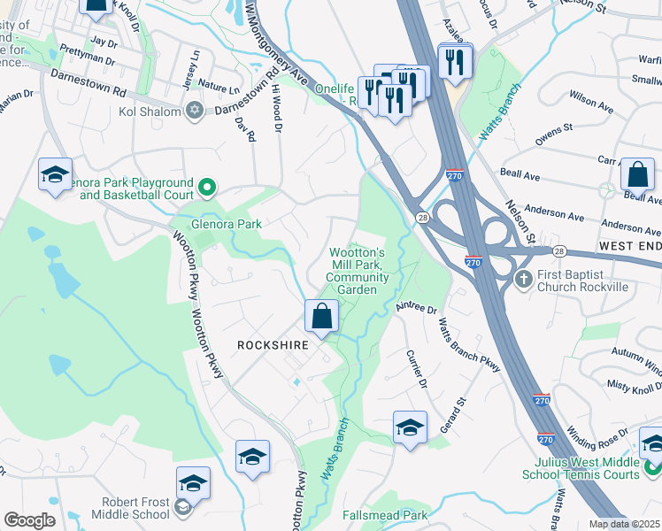 map of restaurants, bars, coffee shops, grocery stores, and more near 417 Hurley Avenue in Rockville