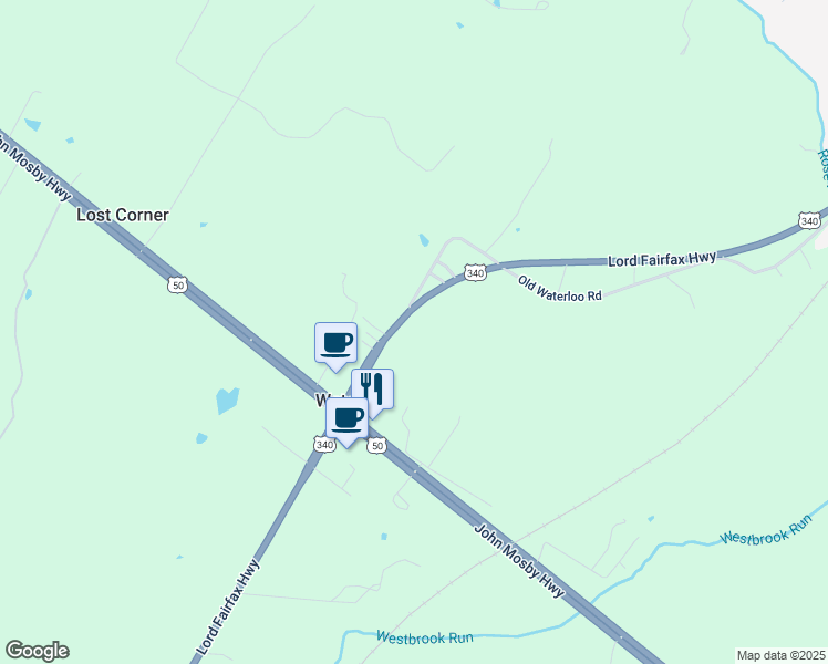 map of restaurants, bars, coffee shops, grocery stores, and more near 2354 John Mosby Highway in Boyce
