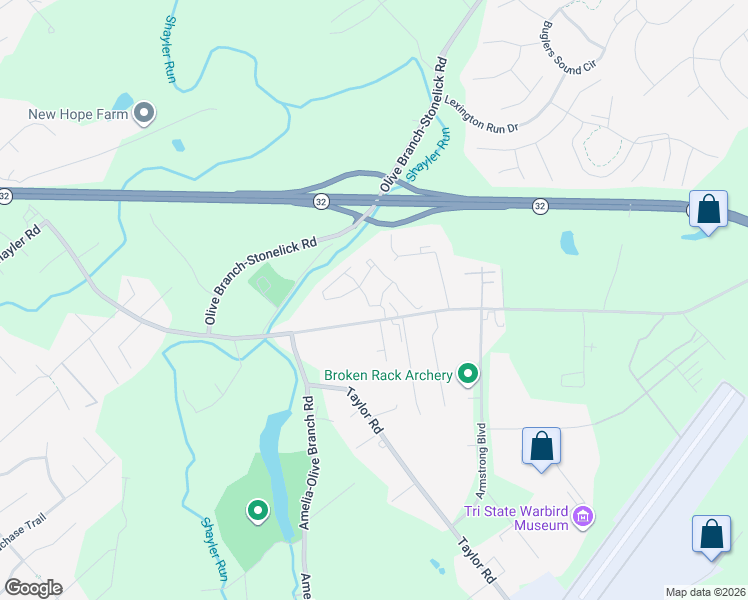 map of restaurants, bars, coffee shops, grocery stores, and more near 100 Stonelick Woods Drive in Batavia