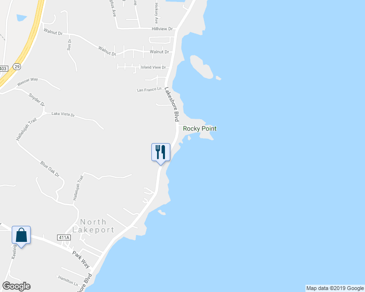 map of restaurants, bars, coffee shops, grocery stores, and more near 3850 Lakeshore Boulevard in Lakeport