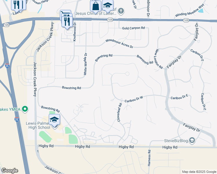 map of restaurants, bars, coffee shops, grocery stores, and more near 961 Caribou Drive West in Monument