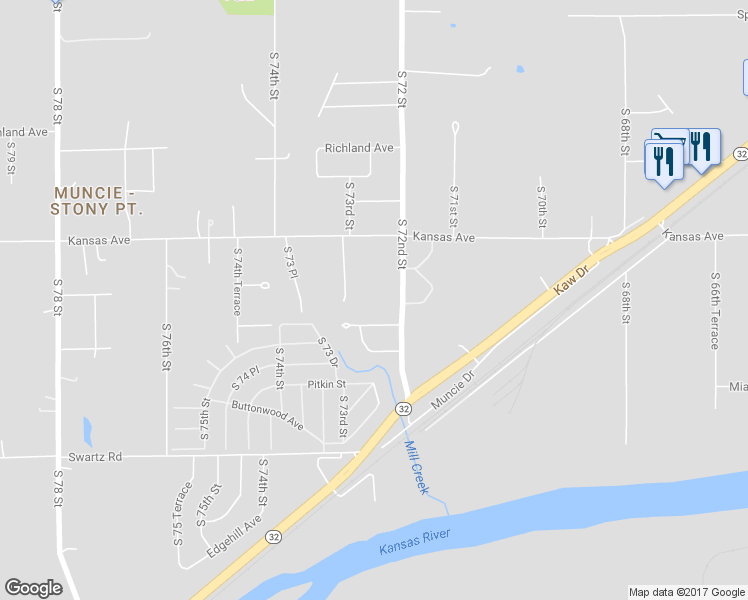 map of restaurants, bars, coffee shops, grocery stores, and more near 710 South 72 Street in Kansas City