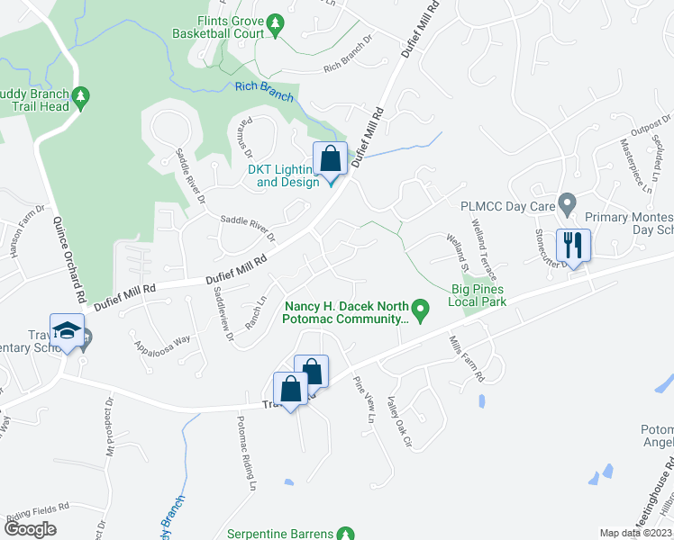 map of restaurants, bars, coffee shops, grocery stores, and more near 14043 Saddleview Drive in North Potomac