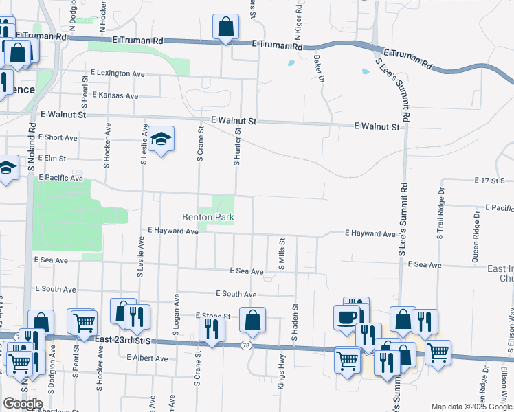 map of restaurants, bars, coffee shops, grocery stores, and more near 703 South Savage Street in Independence