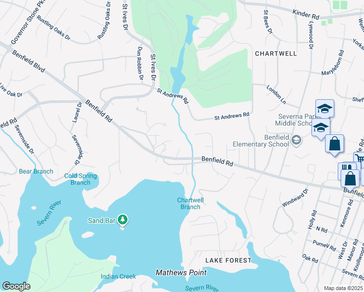 map of restaurants, bars, coffee shops, grocery stores, and more near 441 Cloverdale Circle in Severna Park