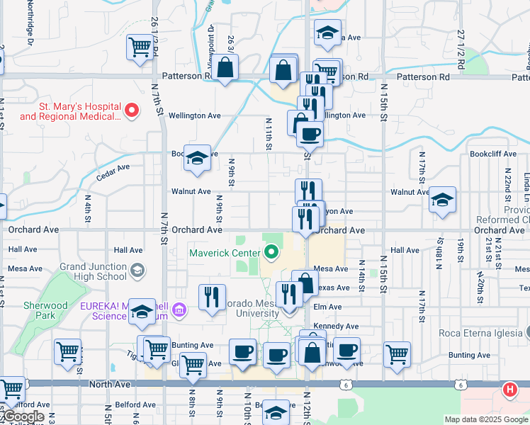 map of restaurants, bars, coffee shops, grocery stores, and more near 1941 College Place in Grand Junction