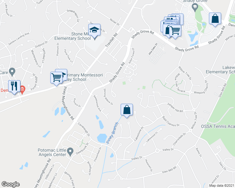 map of restaurants, bars, coffee shops, grocery stores, and more near 50 Calabash Court in Rockville