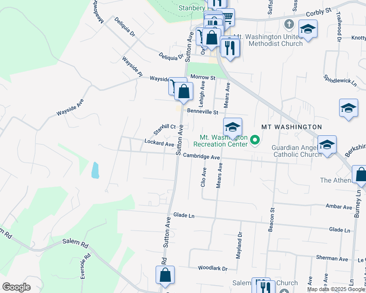map of restaurants, bars, coffee shops, grocery stores, and more near 1714 Sutton Avenue in Cincinnati