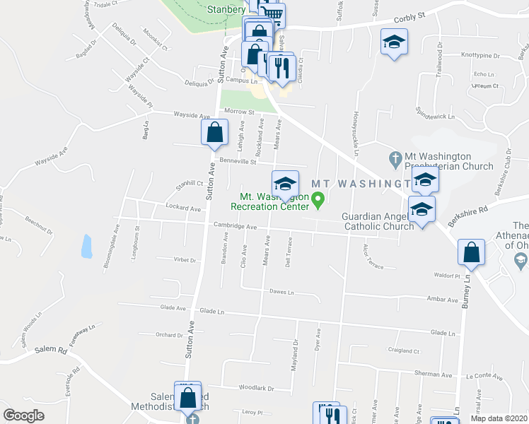 map of restaurants, bars, coffee shops, grocery stores, and more near 1709 Mears Avenue in Cincinnati
