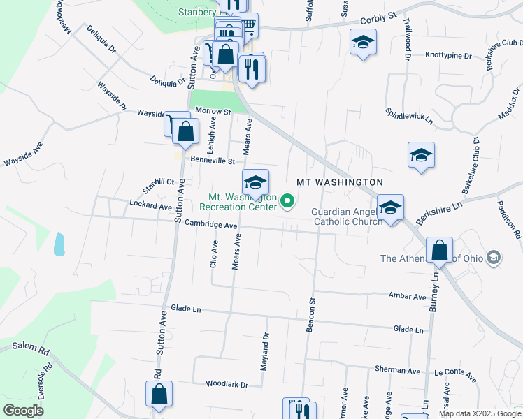 map of restaurants, bars, coffee shops, grocery stores, and more near 1730 Mears Avenue in Cincinnati
