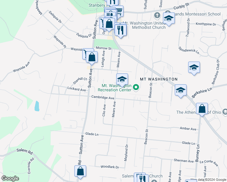map of restaurants, bars, coffee shops, grocery stores, and more near 1709 Mears Avenue in Cincinnati