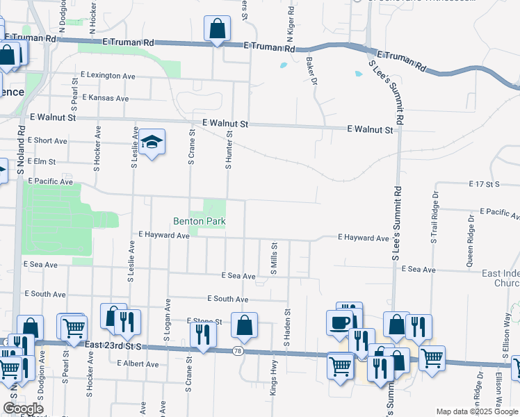 map of restaurants, bars, coffee shops, grocery stores, and more near 703 South Savage Street in Independence