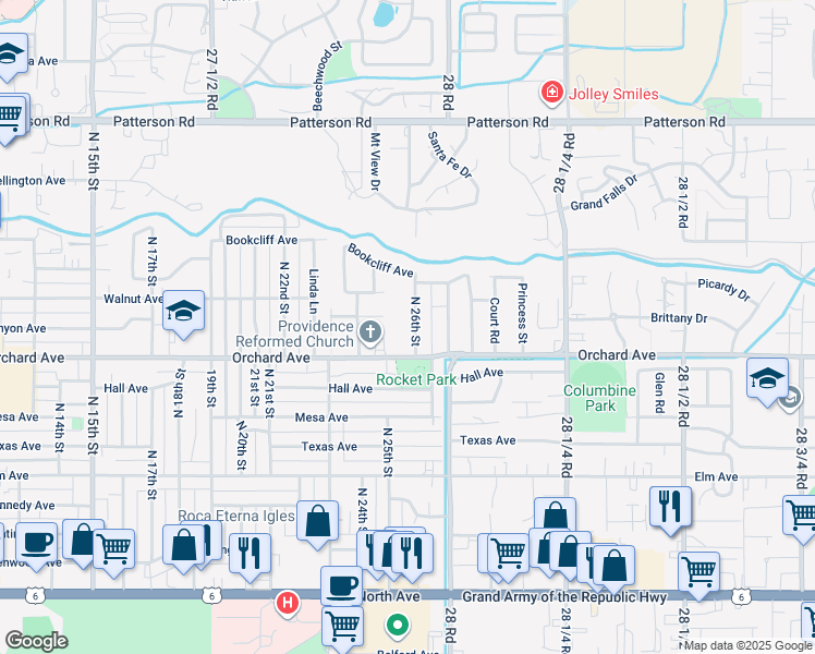map of restaurants, bars, coffee shops, grocery stores, and more near 2035 North 26th Street in Grand Junction