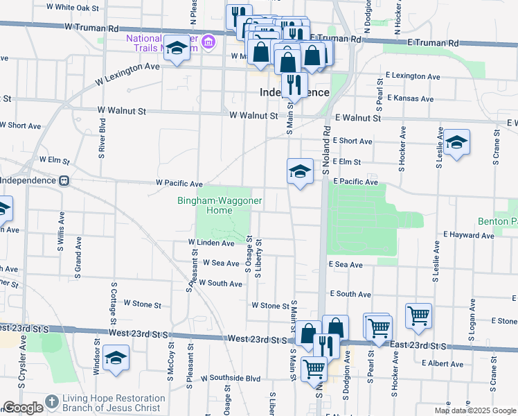 map of restaurants, bars, coffee shops, grocery stores, and more near 200 West Ruby Avenue in Independence