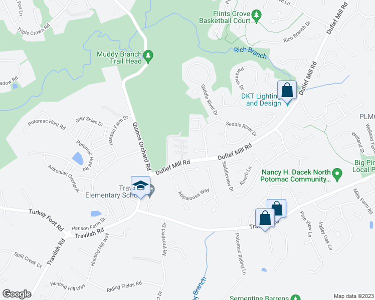 map of restaurants, bars, coffee shops, grocery stores, and more near 11800 Roan Lane in North Potomac