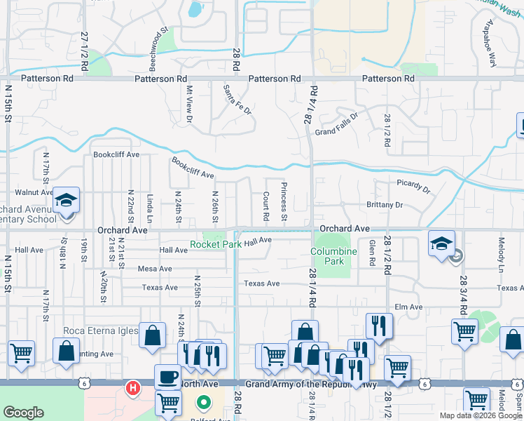 map of restaurants, bars, coffee shops, grocery stores, and more near 560 Cindy Ann Road in Grand Junction