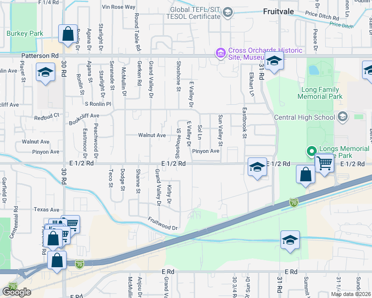 map of restaurants, bars, coffee shops, grocery stores, and more near 555 East Valley Drive in Grand Junction