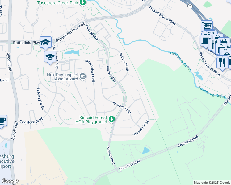map of restaurants, bars, coffee shops, grocery stores, and more near 811 Casla Court Southeast in Leesburg