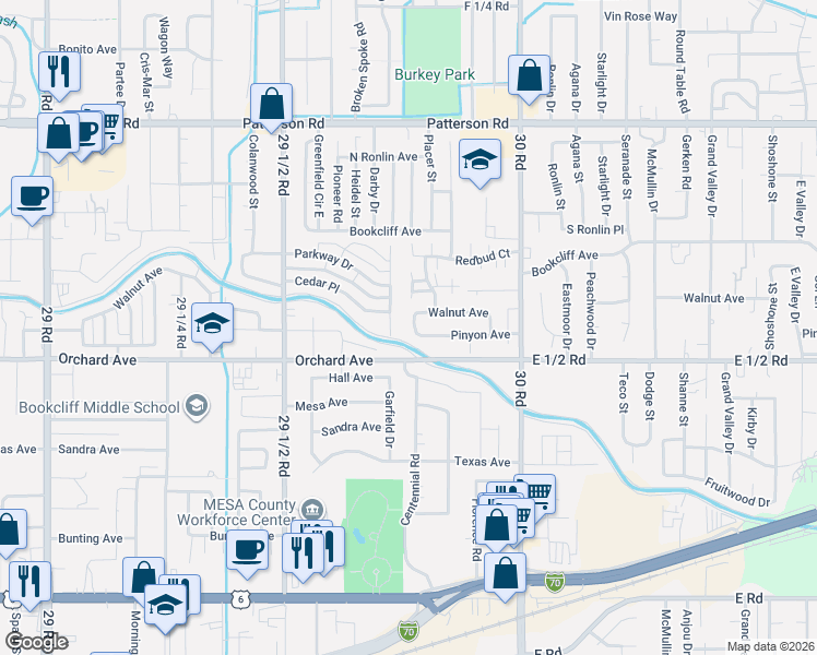 map of restaurants, bars, coffee shops, grocery stores, and more near 2977 Pinyon Avenue in Grand Junction